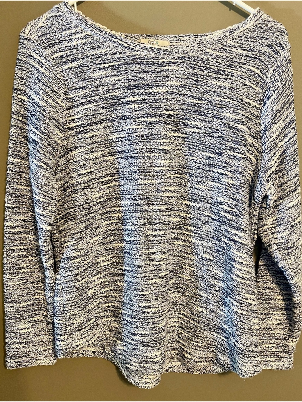 croft & barrow Navy and White Marled Crewneck Sweater